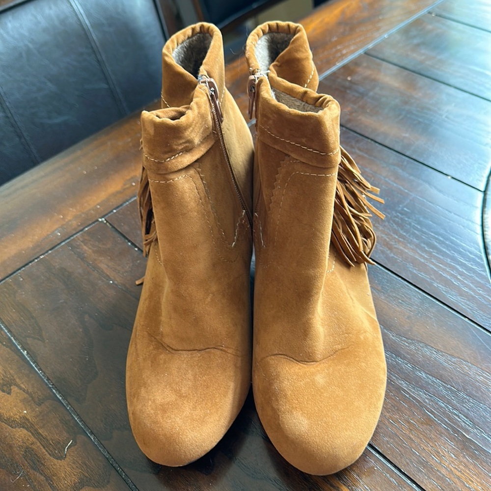 CHASE & CHLOE fringe booties - barely worn